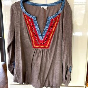 Long sleeve open neckline top, anthropology, sz med